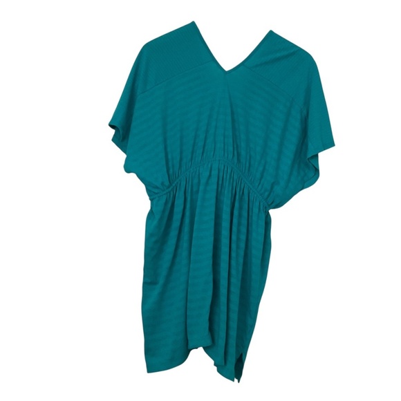 Ann Taylor Loft Cover Up Dress XS Teal Drawstring Waist V-Neck Beach Swim - Picture 2 of 7